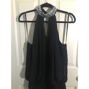 Gem Collared Black Cocktail Dress